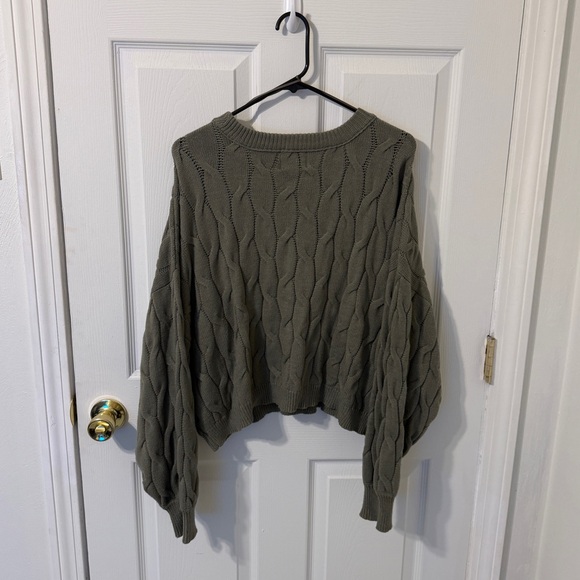 Pink Rose - Sage Green Knit Cropped Long Sleeve Sweater - Picture 3 of 3